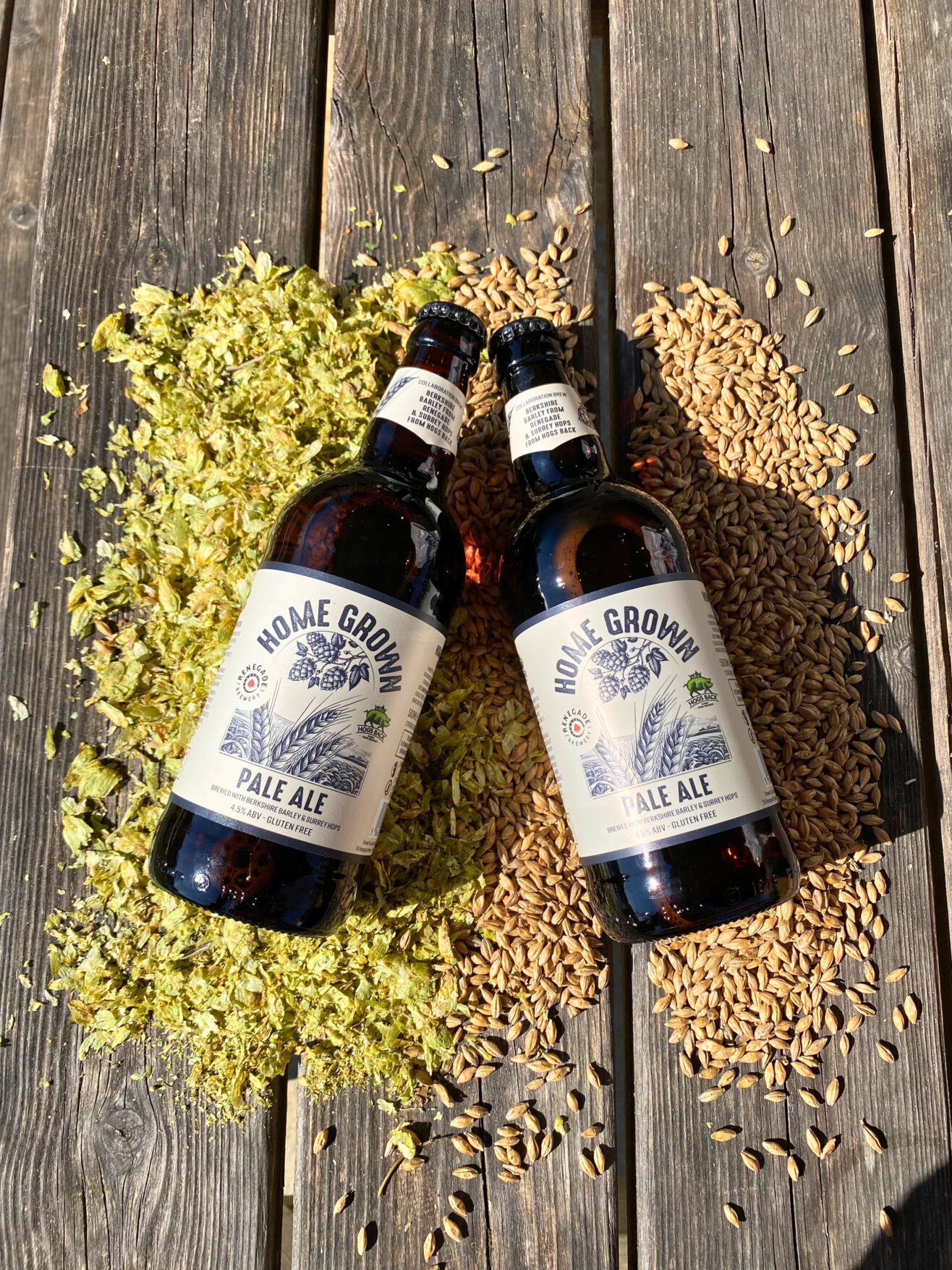 Home Grown Pale Ale Bottle with Hops and Malt