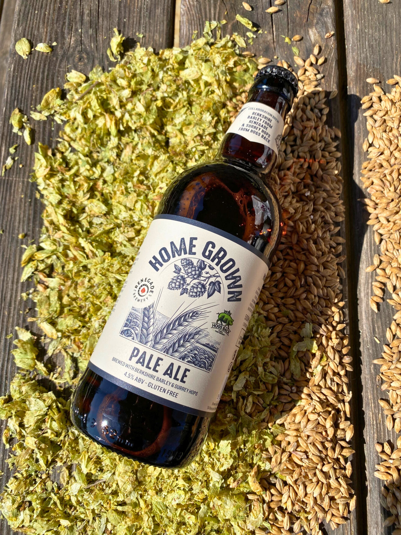 Home Grown Pale Ale Bottle with Hops and Malt